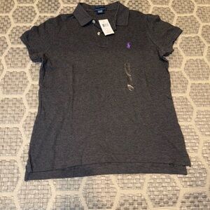 Ralph Lauren Women’s Size Large Dark Gray The Skinny Short Sleeve Polo Shirt NWT